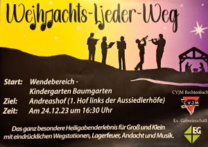 Heiligabend: Weihnachts-Lieder-Weg @ Treffpunkt Wendehammer der Schwingbachschule